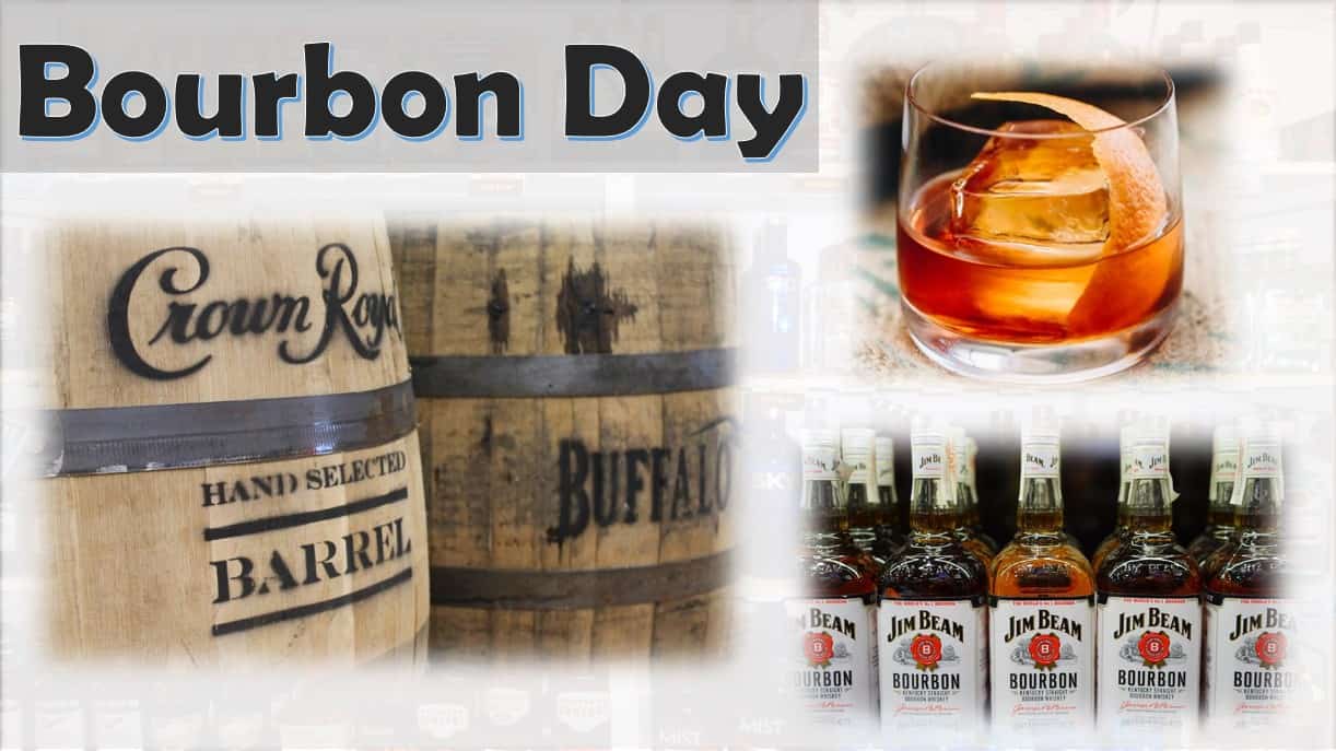 Bourbon Day with barrels and bourbon